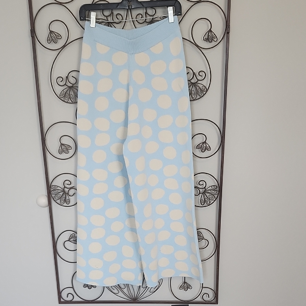 Chic Blue Polka Dot Wide Leg Pants